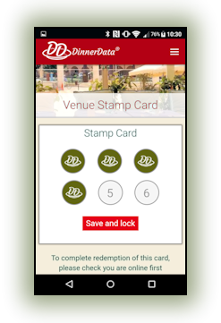 image of dinnerdata venue loyalty stamp card